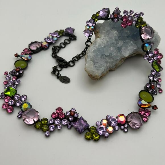 Sorelli Jewelry - Vintage Sorelli Fresh Flowers Swarovski Crystal Necklace brass colored metal